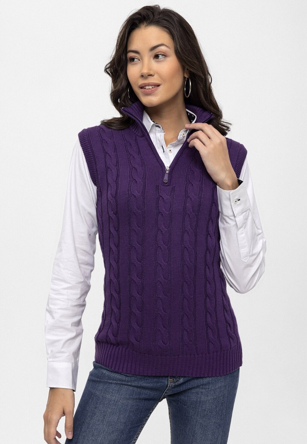 

Джемпер вязаный CABLE HALF ZIPPER SLEEVELESS Felix Hardy, цвет purple