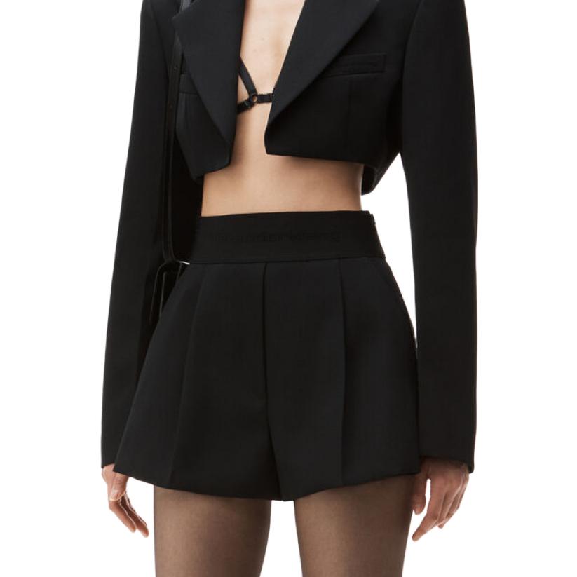 Плиссированные шерстяные укороченные шорты Alexander Wang, черный — фото 3