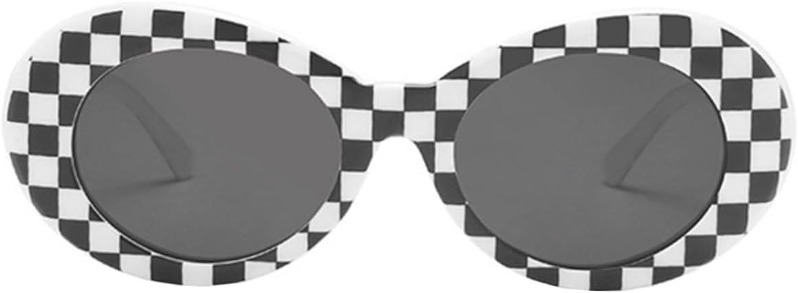 

Ретро-солнцезащитные очки овальной формы для женщин, белая клетчатая оправа с полностью серыми линзами, винтажный хип-хоп стиль "инопланетянин", защита от УФ-излучения, очки для активного отдыха COLLBATH, Multi