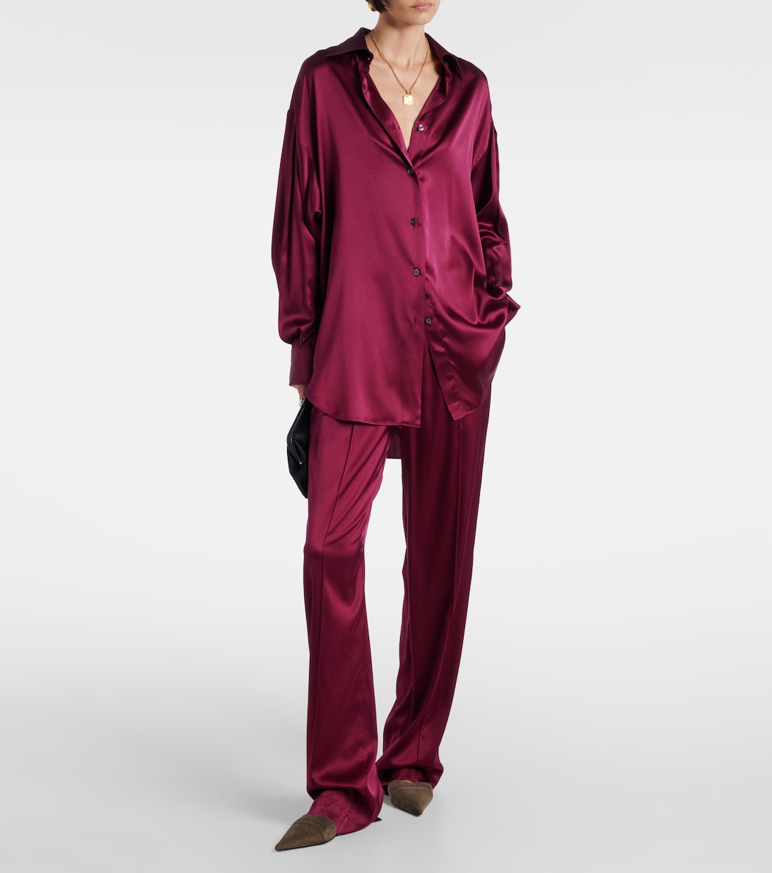 Шелковая атласная блузка с добавлением других материалов Tom Ford, Deep Plum — фото 2