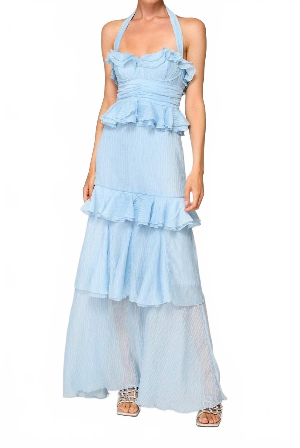 

Кэрри Халтер Платье Макси с Оборотами в Светло-Голубом Line and dot