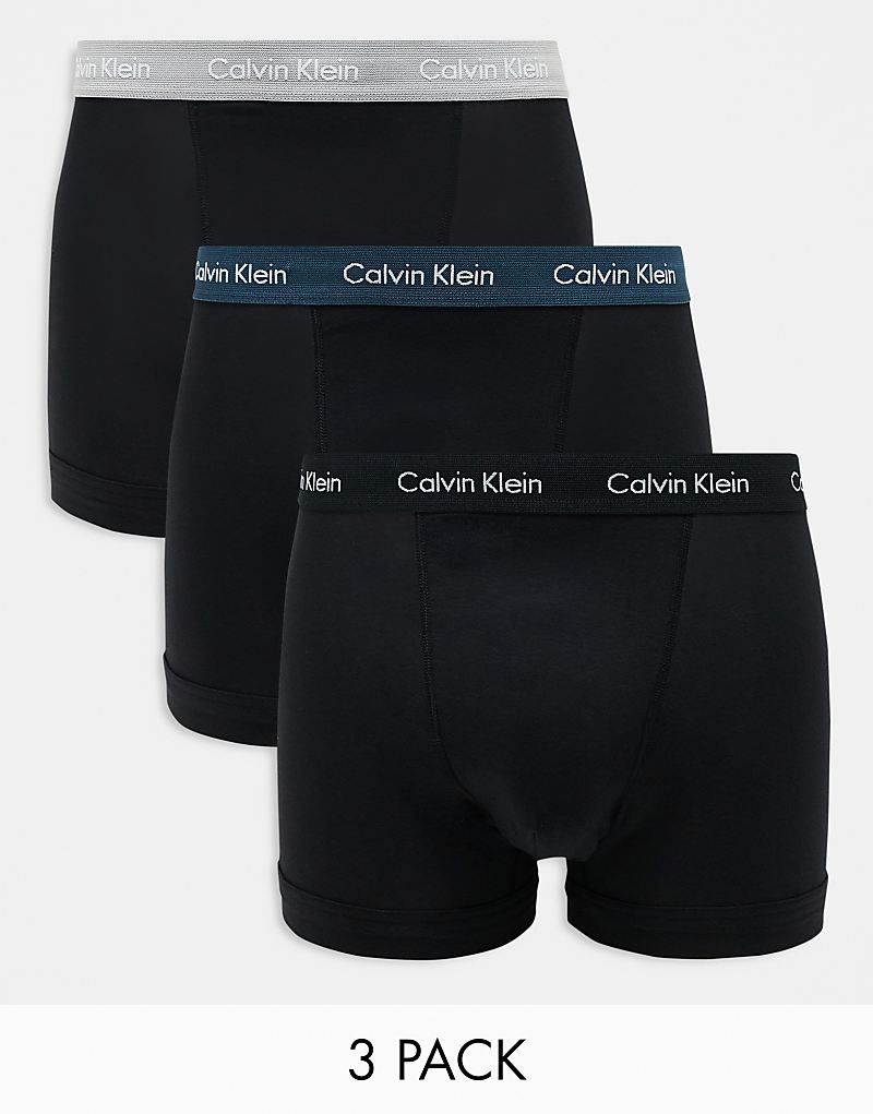 

Черные трусы-сундуки Calvin Klein Cotton Stretch с серыми/бирюзовыми/черными поясами