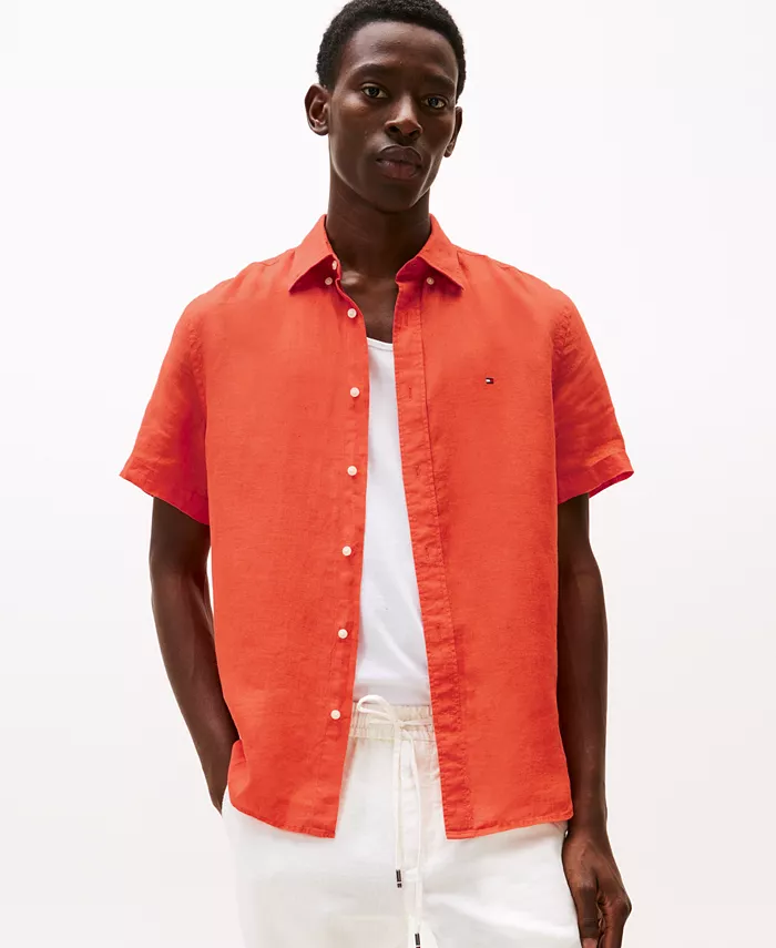 

Мужская рубашка Regular-Fit с коротким рукавом из льна Tommy Hilfiger, оранжевый