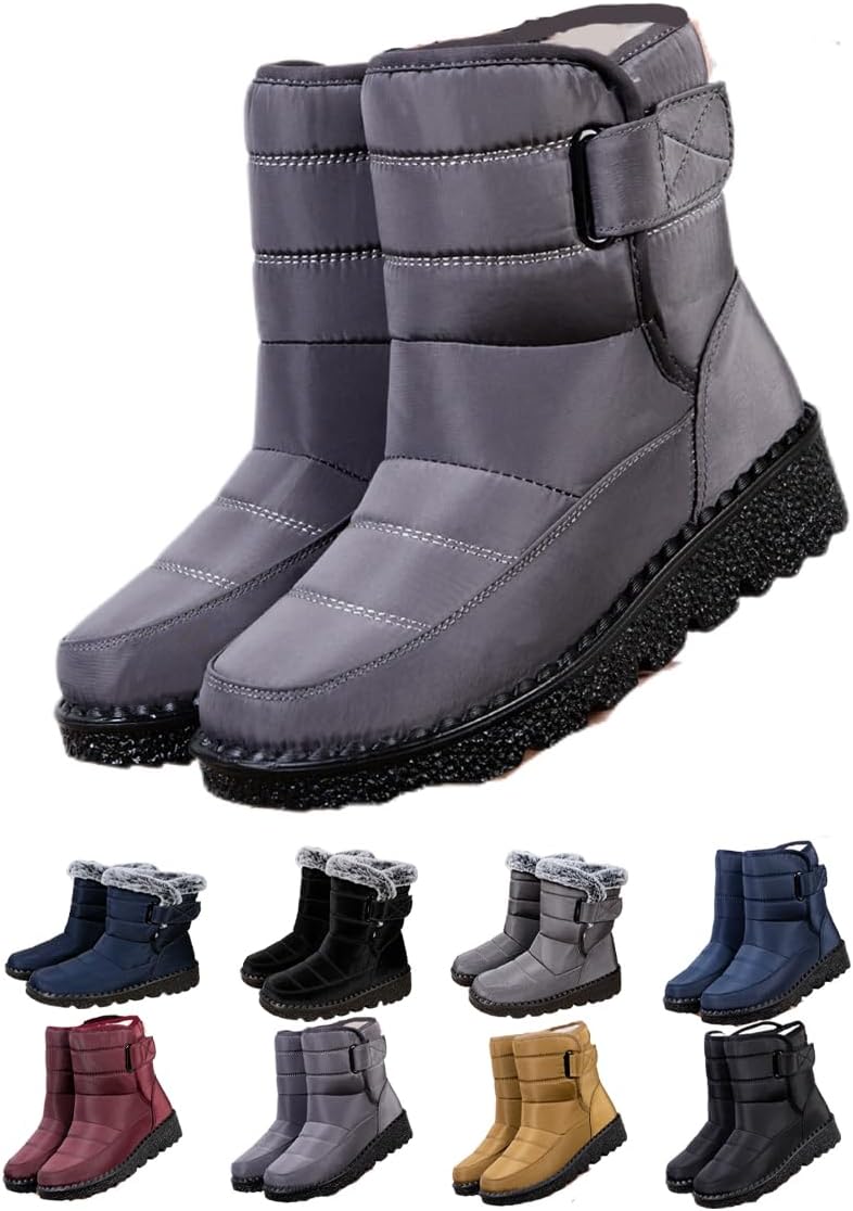 

Водонепроницаемые зимние снежные ботинки - утепленные мехом снежные ботинки - легкие противоскользящие кроссовки для тренировок и прогулок на улице - модная обувь для путешествий Generic, серый