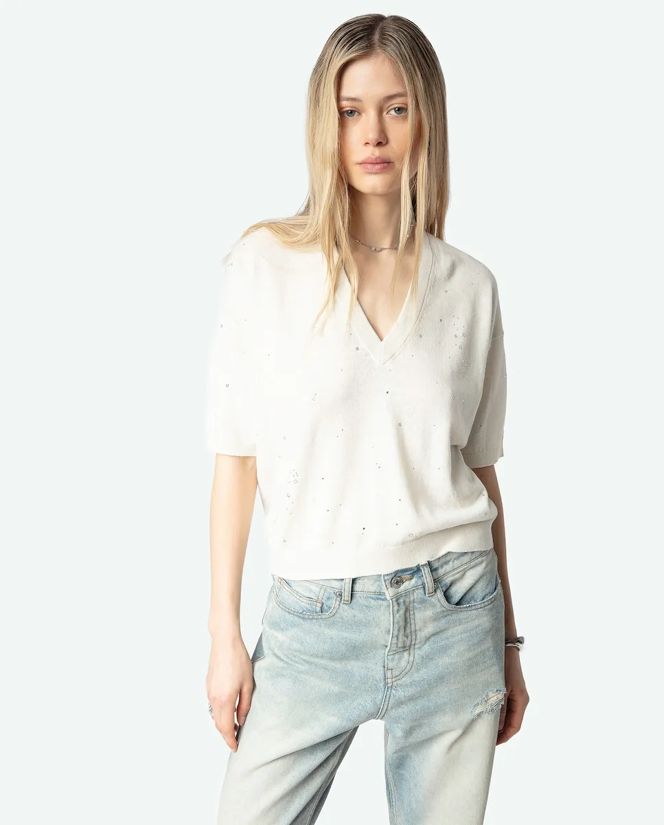 

Женский льняной свитер с короткими рукавами Wully Zadig & Voltaire, белый