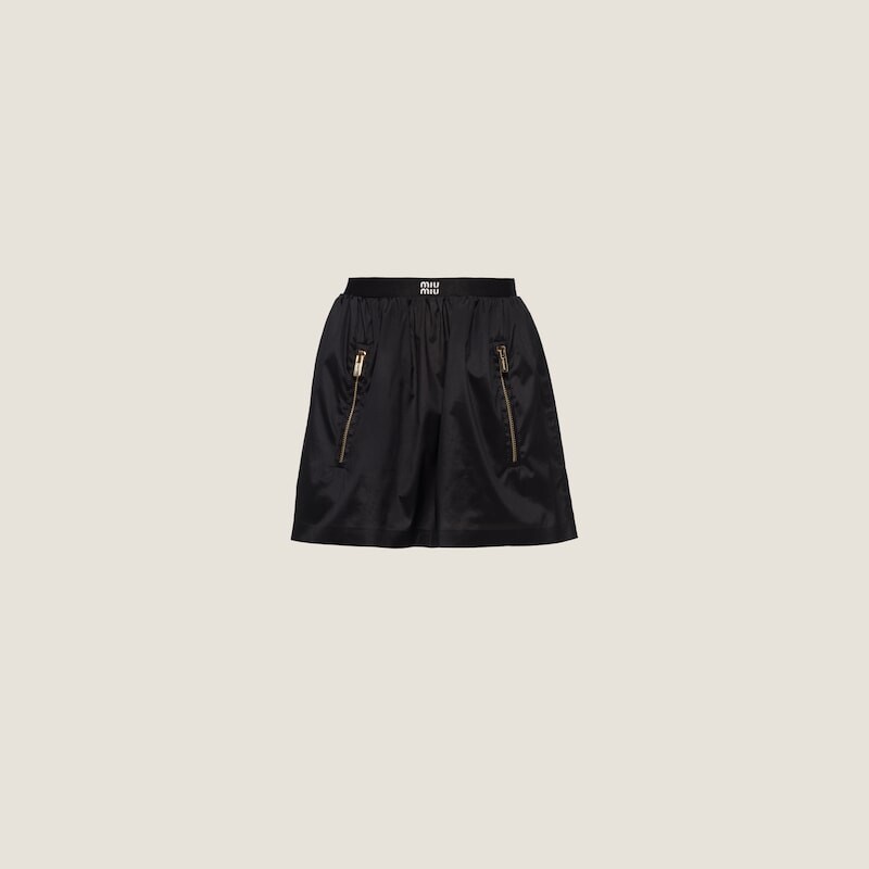 

Короткая юбка из технического шелка Miu Miu, черный