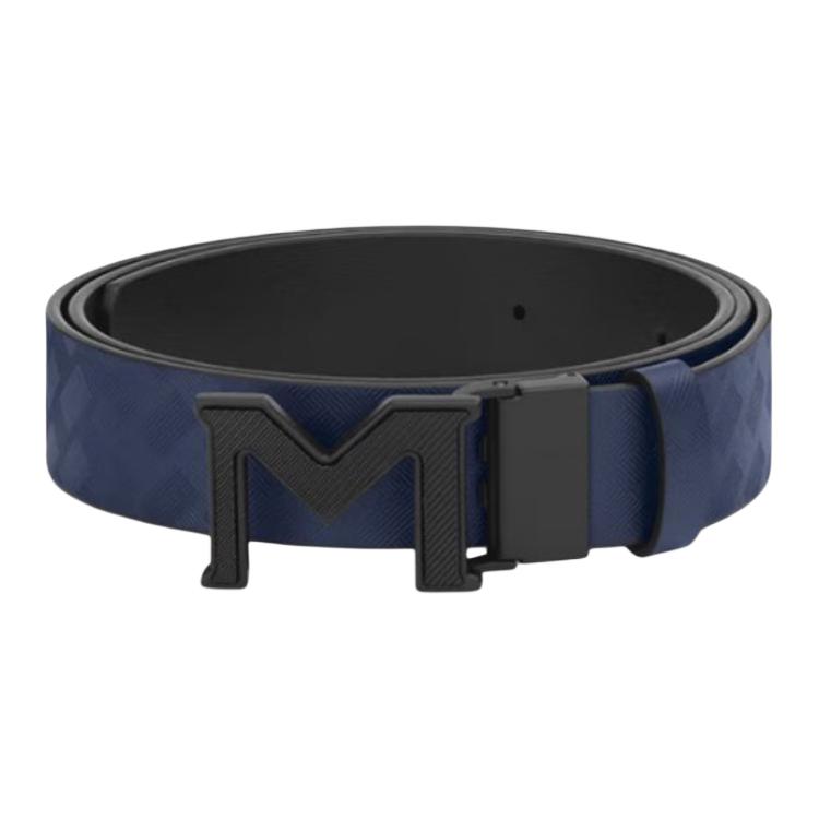 

MONTBLANC Кожаный ремень из коровьей кожи для мужчин синий/черный ширина 3,5 см