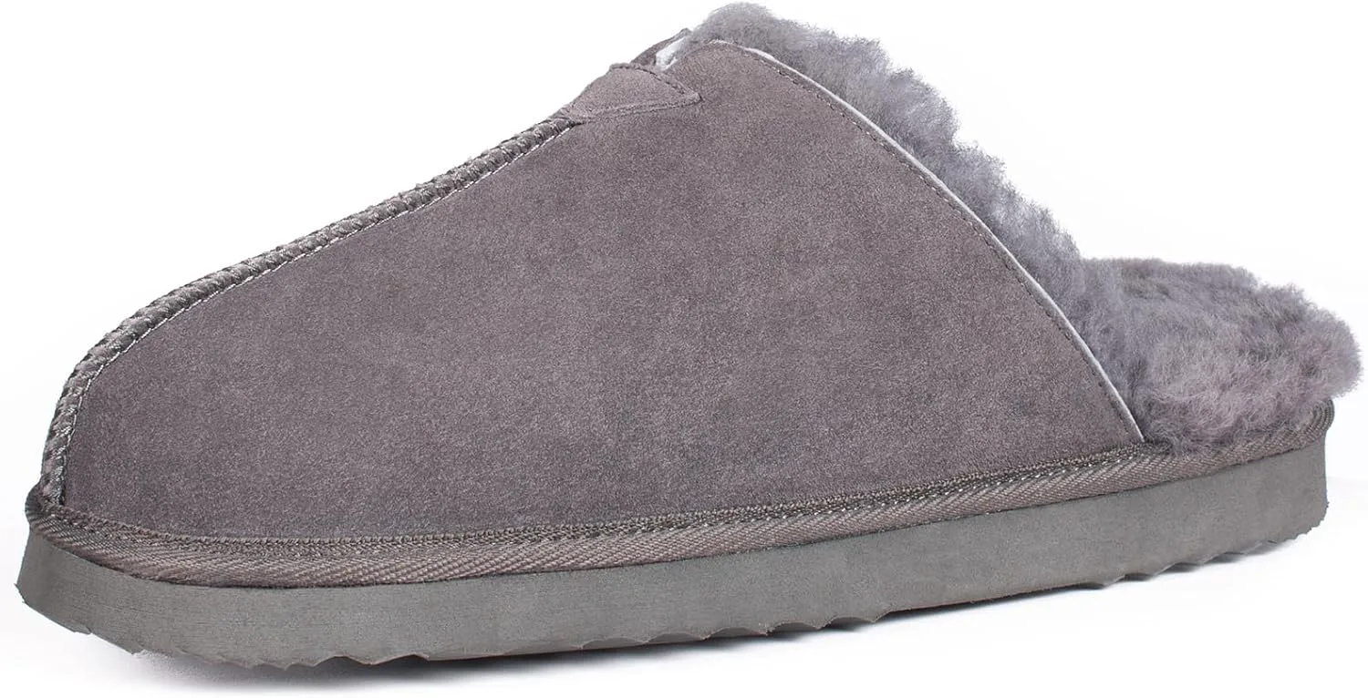 

Мужские тапочки Parfeying из овчины с меховой подкладкой, противоскользящая резиновая подошва, для дома и улицы, тапочки из буйволиной замши для мужчин