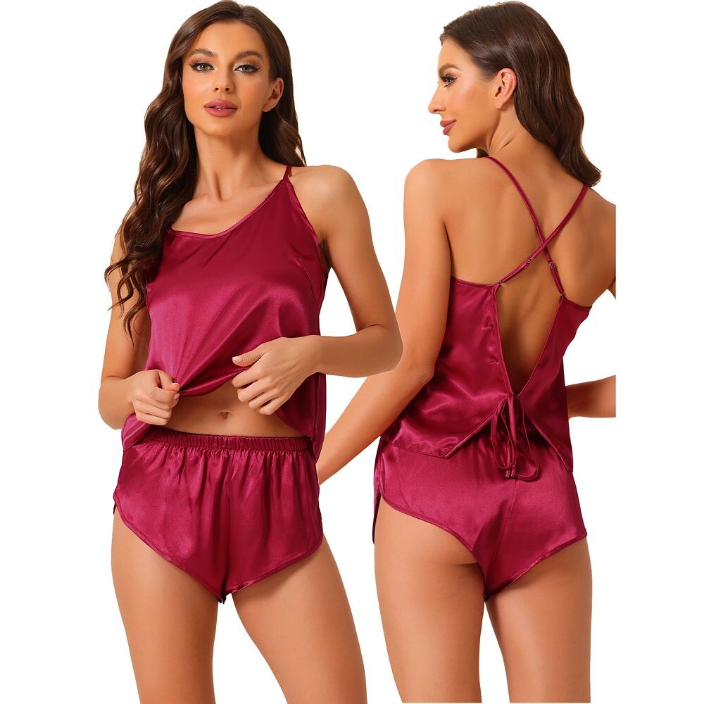 

Женская атласная пижама без рукавов на бретельках с шортами Sliky Lounge Set Cheibear, красный