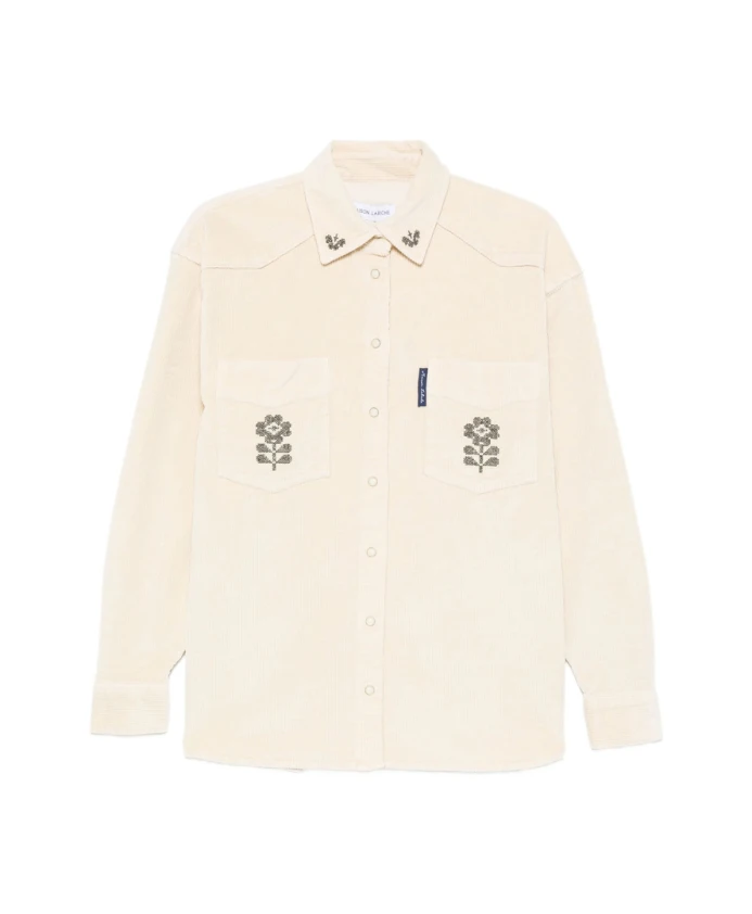 

Вельветовая рубашка с цветочной вышивкой Maison Labiche, бежевый