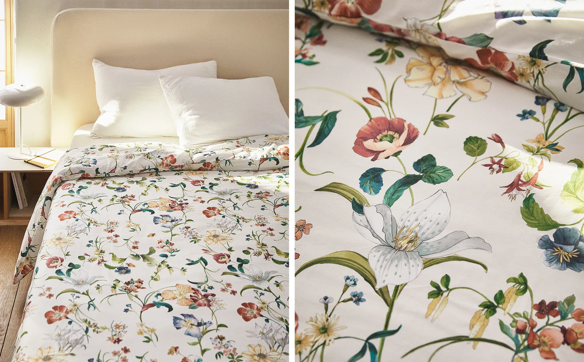 

Пододеяльник с цветочным принтом Zara Home, цвет Oyster White