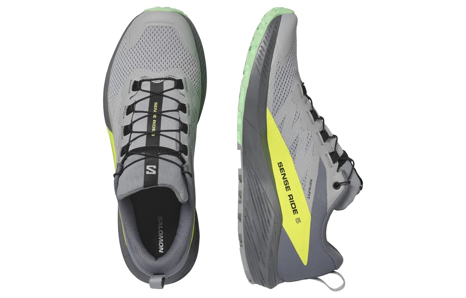 Кроссовки мужские Sense Ride 5 с низким верхом серые/зеленые Salomon — фото 3