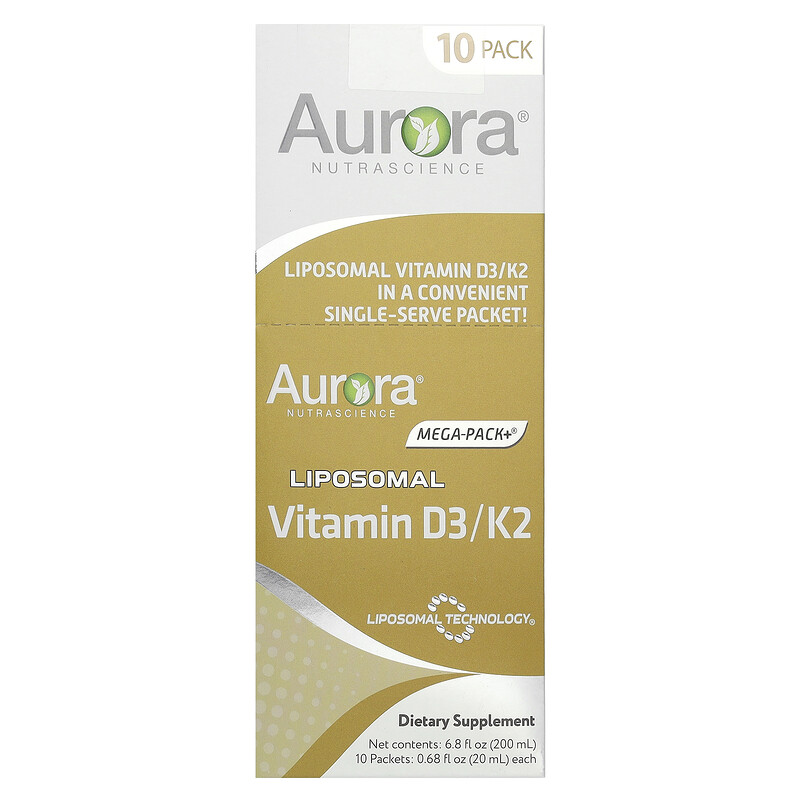 

Aurora Nutrascience, Липосомальный витамин D3 / K2, 10 пакетиков по 20 мл (0,68 жидк. Унции)