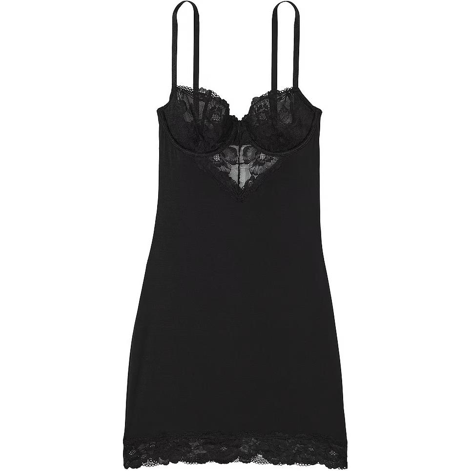 

Розовое кружевное мини-платье-комбинация с чашечками из модала / Ночная сорочка черного цвета Victoria's Secret