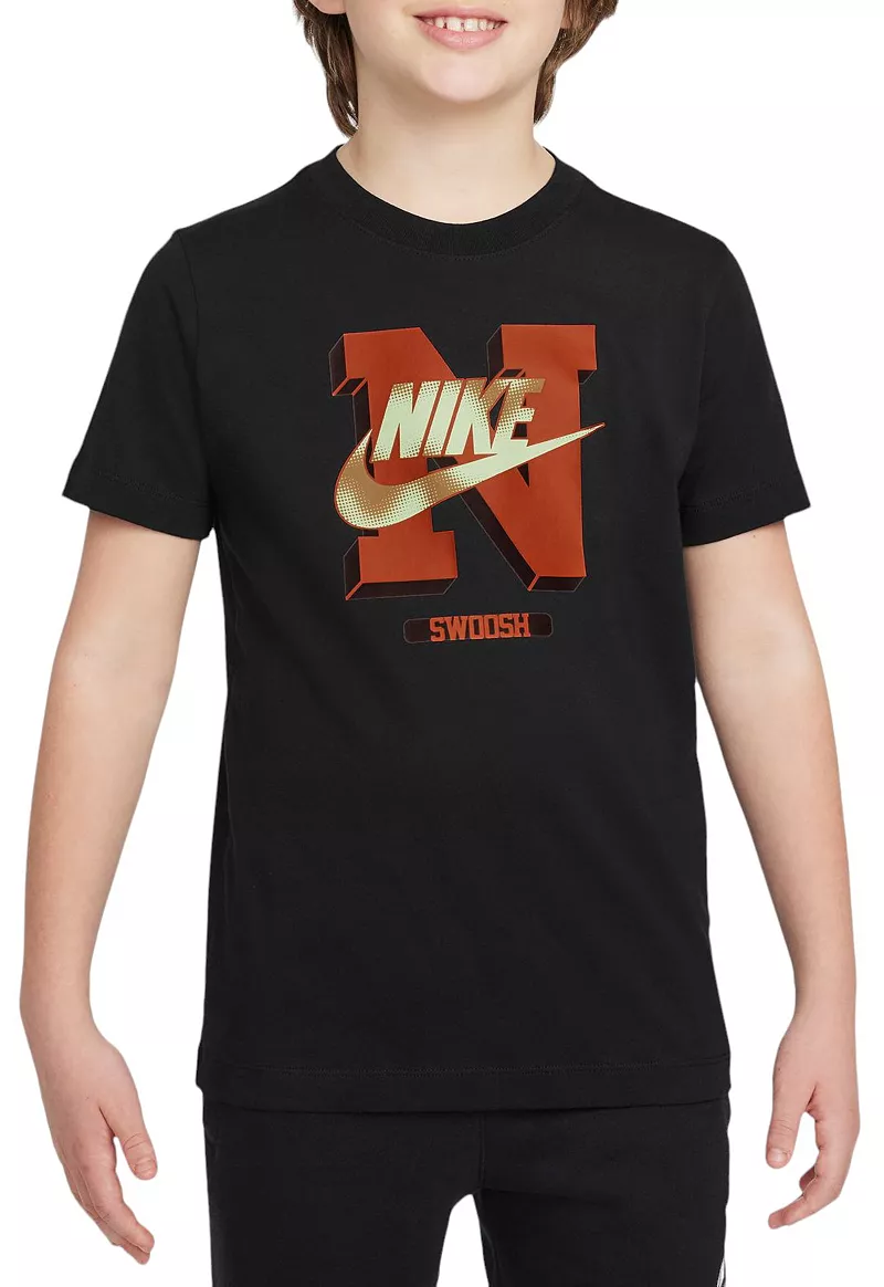 

Детская футболка Sportswear Futura с сезонным рисунком и логотипом Nike, черный