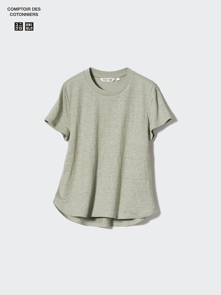 

Льняная футболка с круглым вырезом Uniqlo, цвет 56 зеленый
