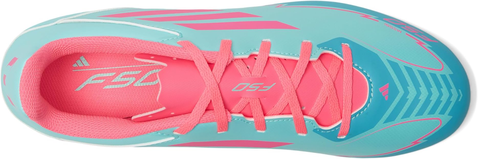 Кроссовки adidas F50 Club Messi Firm Ground/Multi Ground Soccer Cleats, цвет Flash Aqua/Lucid Pink/Lucid Cyan — фото 2