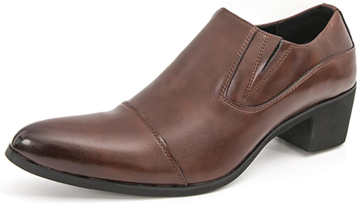 

Мужские ретро туфли-лоферы из натуральной кожи без шнурков с массивными каблуками, нескользящие, с заостренным носком, для официальных мероприятий, свадьбы, работы, свиданий, вечеринок и выпускного Tixewsjh, коричневый