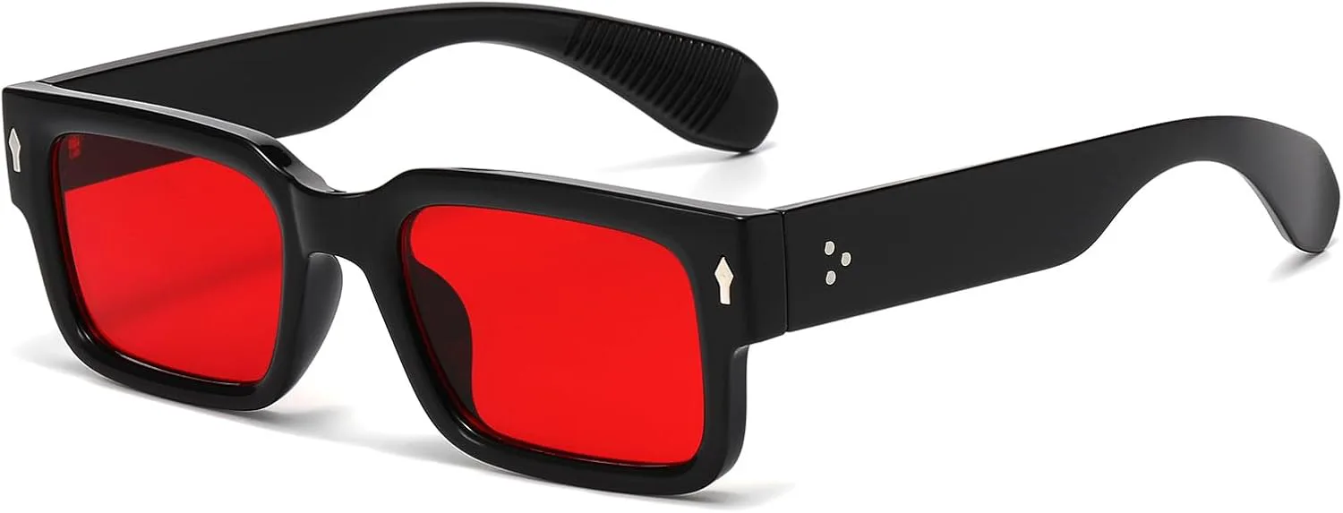 

Классические квадратные солнцезащитные очки для женщин и мужчин. Модные солнцезащитные очки в толстой прямоугольной оправе, массивные черные очки SUNBSR, Black/Red