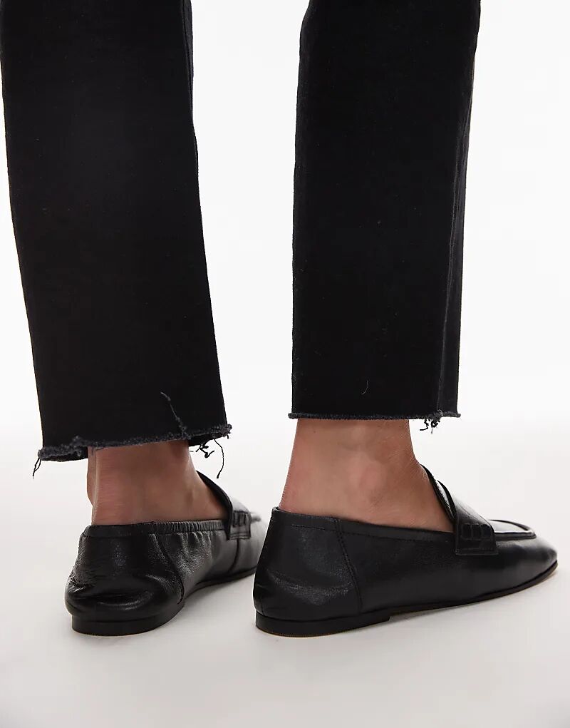 Туфли Topshop Brooks из натуральной кожи со сборками сзади, черного цвета — фото 4