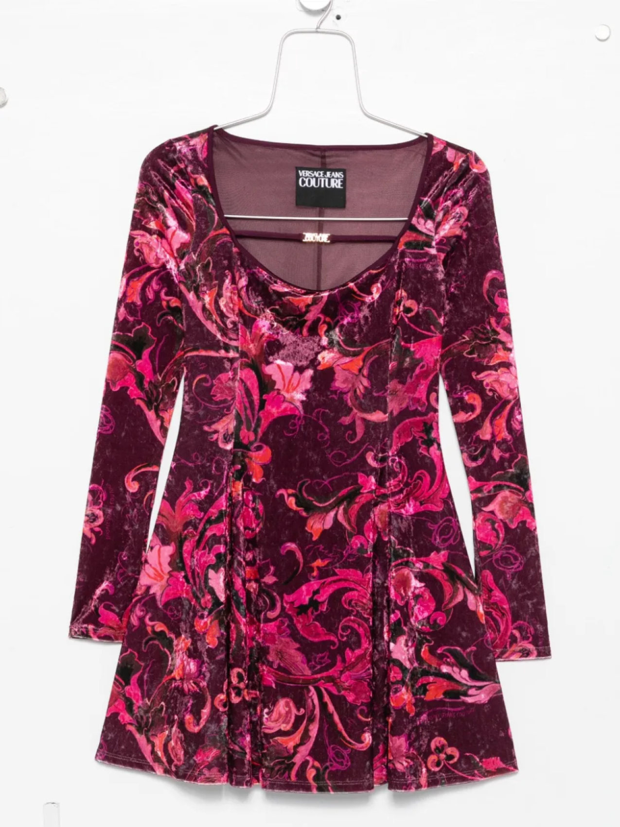 

Versace Jeans Couture бархатное мини-платье с цветочным принтом, красный