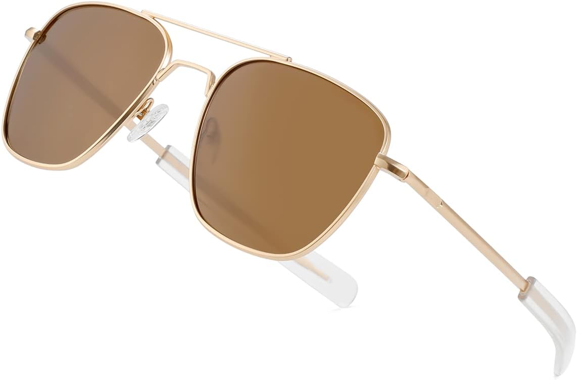 

Мужские поляризованные солнцезащитные очки-авиаторы JOVAKIT в стиле ретро, ​​милитари, пилотские, с заушниками типа "штык" и защитой от УФ-излучения UV400, A7 Gold/Brown