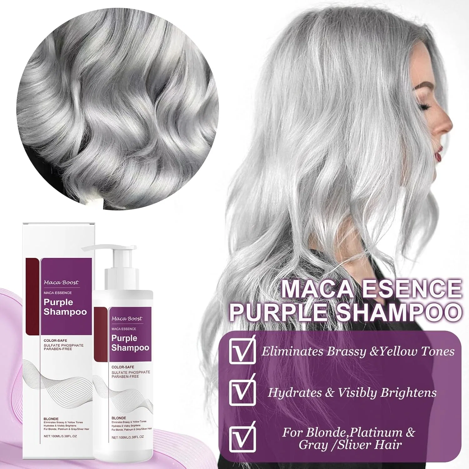 Набор фиолетовой маски и шампуня Maca Essence Henjunu, Shampoo And Hair Mask — фото 4