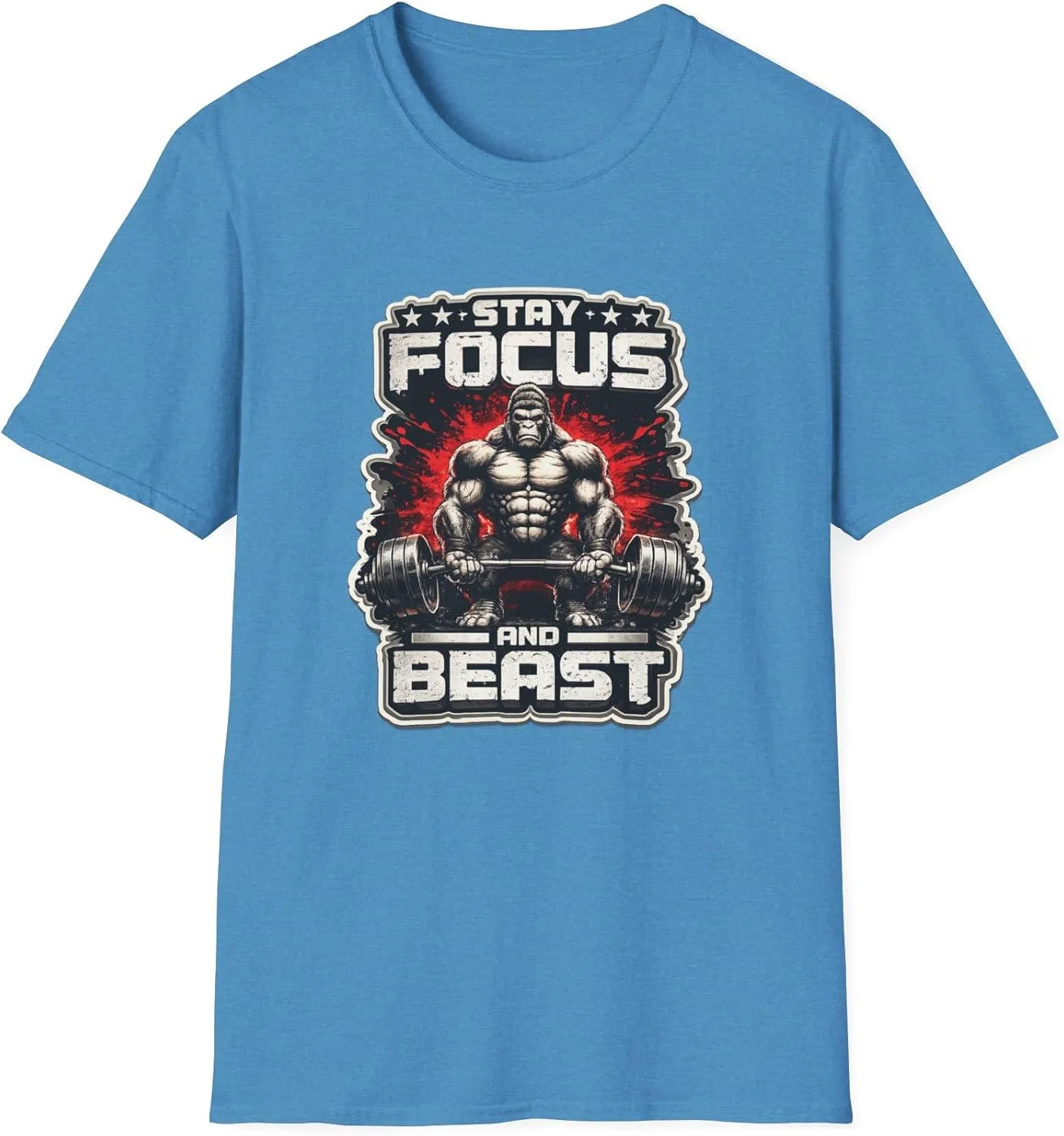 Футболка с принтом Stay Focus and Beast, GENERIC, Heather Sapphire