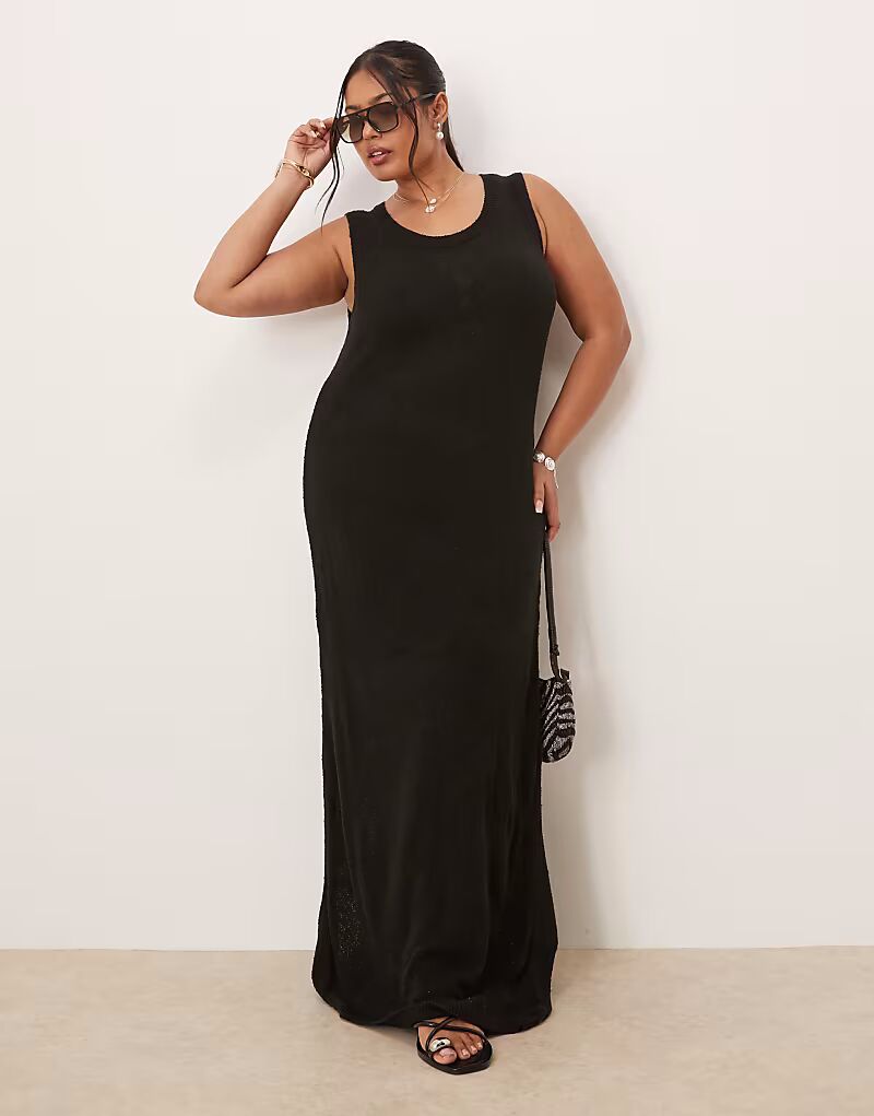 

ASOS DESIGN Curve трикотажное фактурное платье мидакси с круглым вырезом черного цвета ASOS Curve