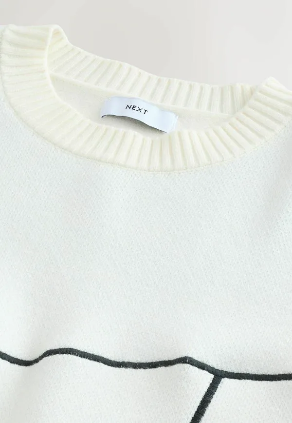 Рождественский джемпер с круглым вырезом и классическим кроем Next, Light Grey — фото 3
