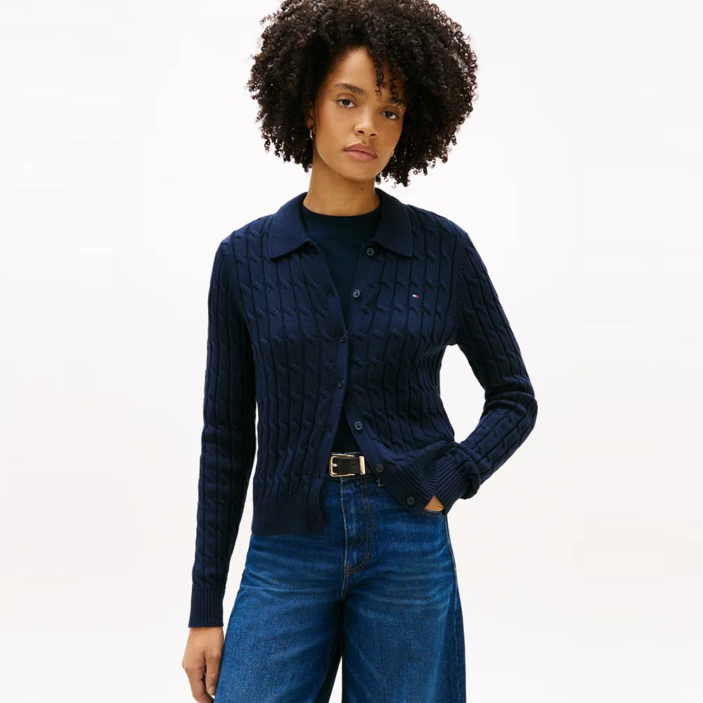 Женский хлопковый кардиган-поло, тёмно-синий, от Tommy Hilfiger Women