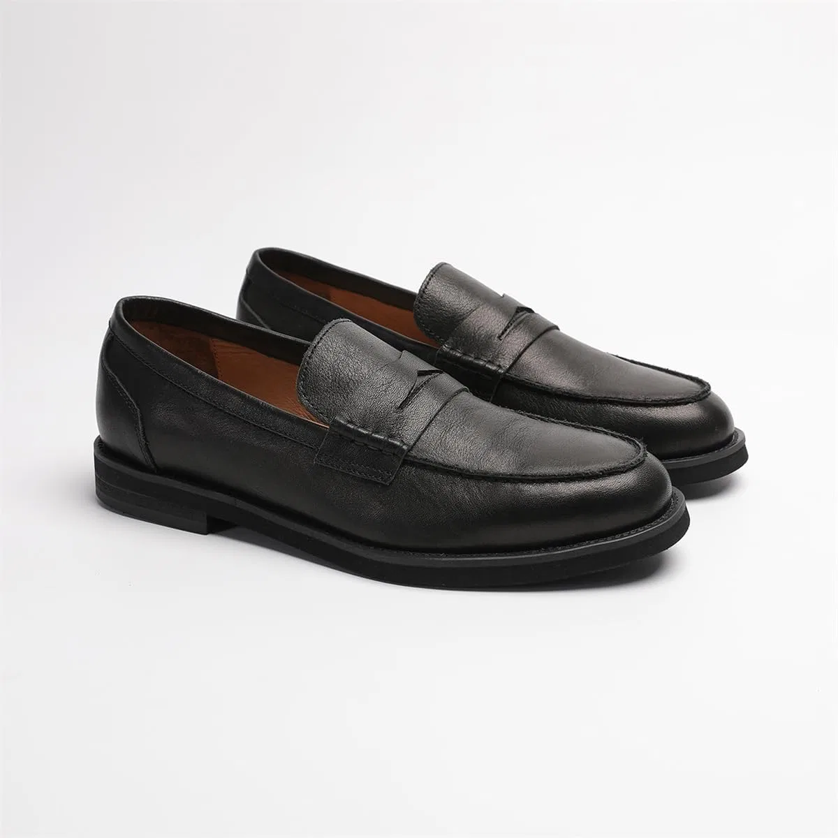 Лоферы кожаные мужские, Penny Loafers, Black FIAVOM — фото 2