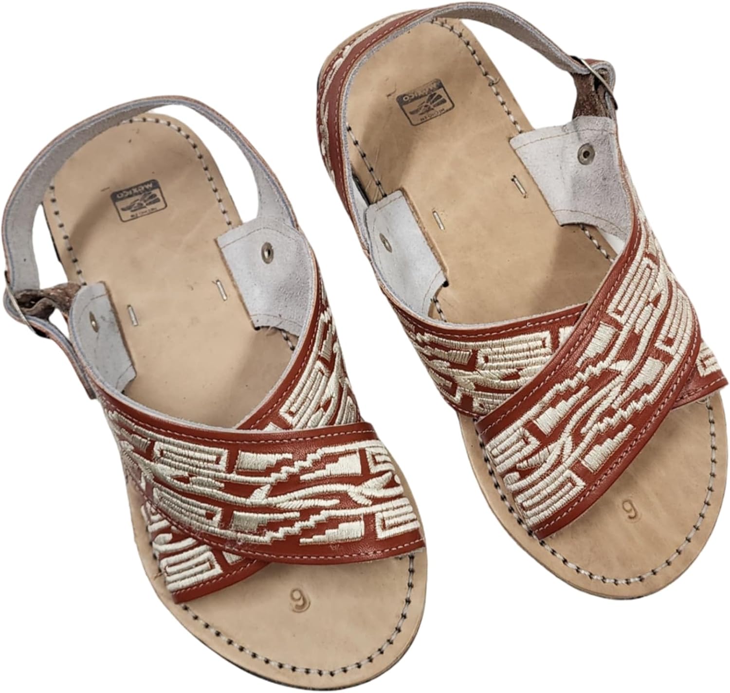 

Сандалии Dona Michi MEN из кожи мексиканские с двумя ремешками, вышивкой PITEADO, крестовидной вышивкой Huarache, Tan