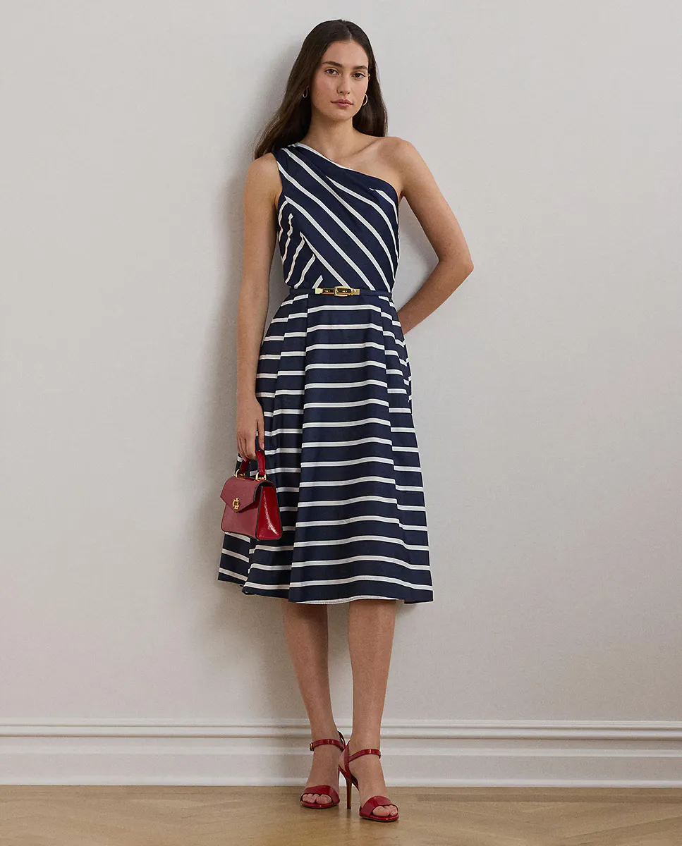 

Полосатое коктейльное платье миди Lauren Ralph Lauren, темно-синий