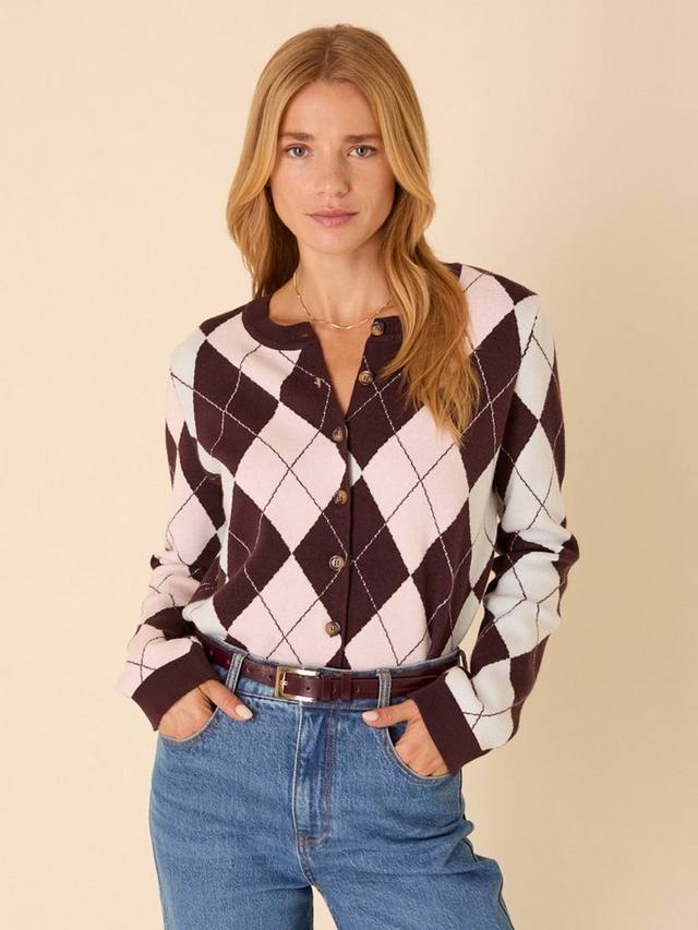 

Кардиган с круглым вырезом в стиле аргайл Nobody's Child, Brown/Pink