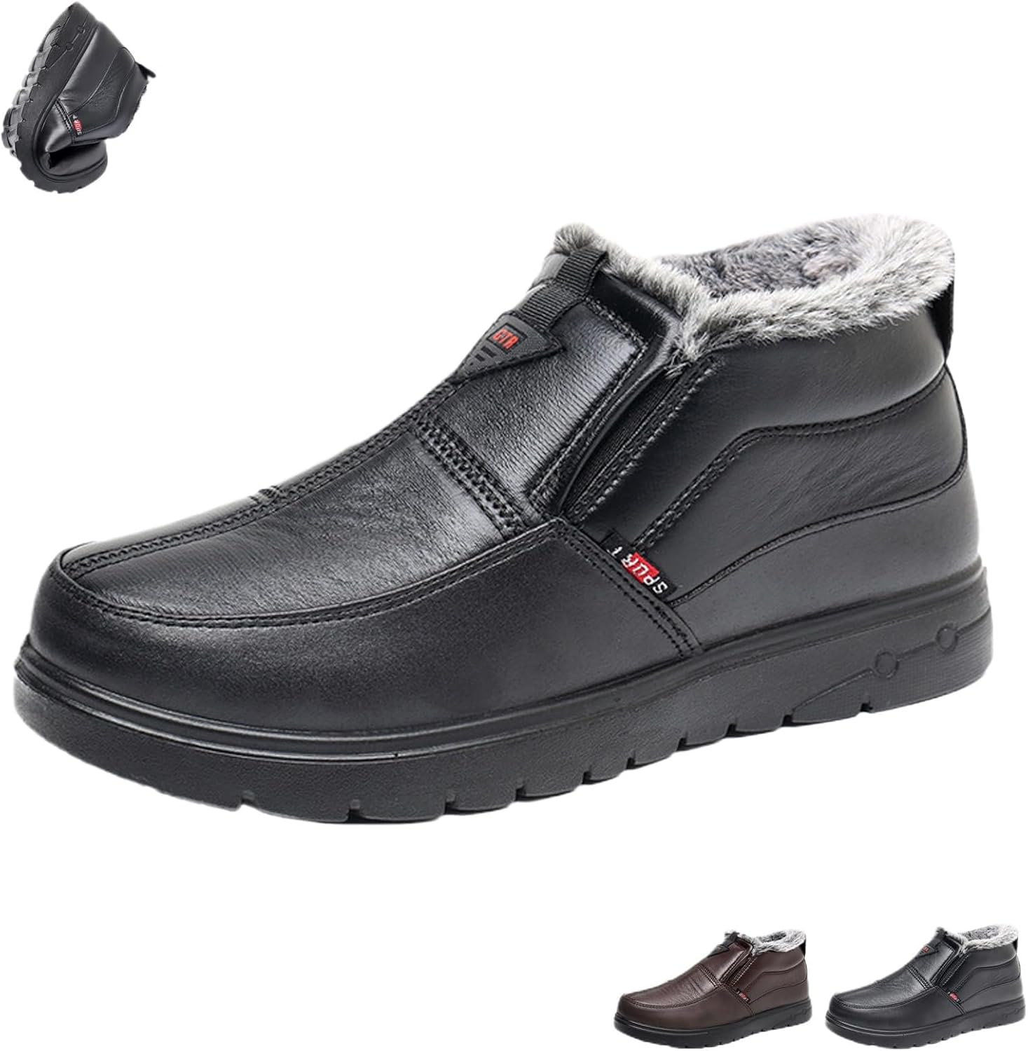 

Мужские утепленные зимние ботинки с флисовой подкладкой, зимние наружные противоскользящие, удобные для среднего и пожилого возраста, легкие повседневные слипоны для прогулок Generic, черный