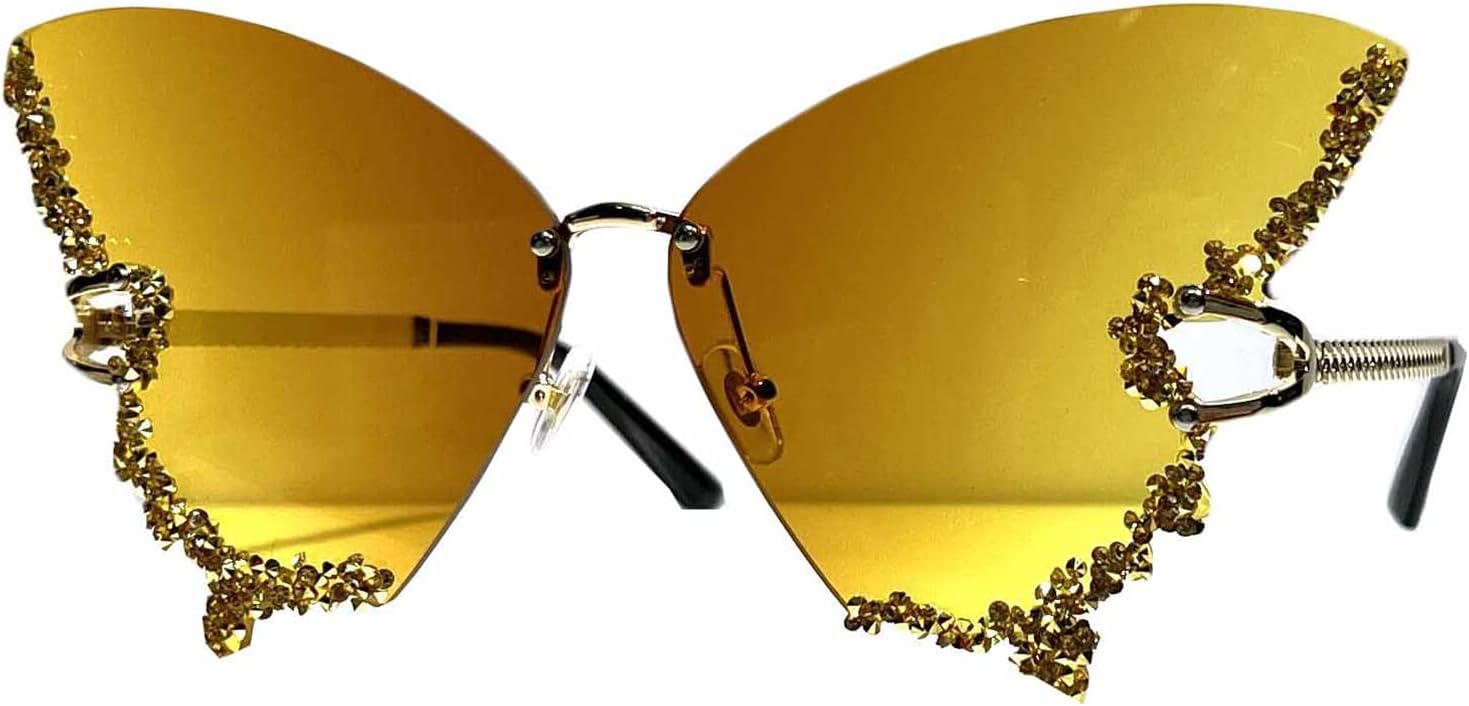 

Солнцезащитные очки Willochra с блестящими кристаллами и бабочками, женская металлическая оправа, градиентные солнцезащитные очки, женские очки без оправы со стразами, Yellow