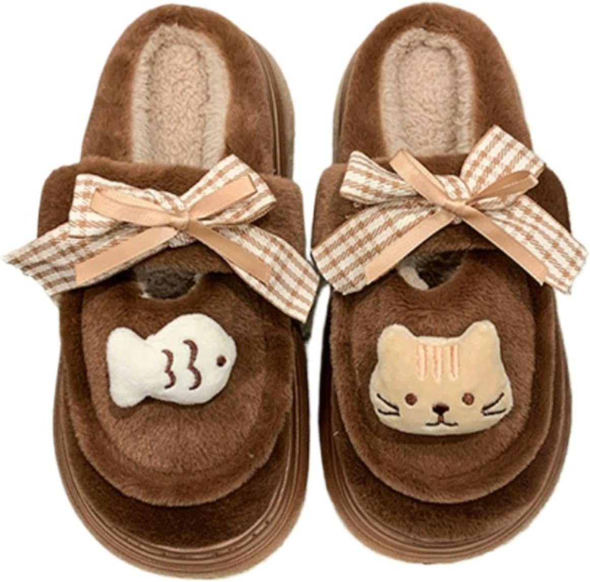 

Милые тапочки с кошками для женщин и мужчин, любителей животных, забавные, пушистые, мягкие, забавные, кавайные, плюшевые, для дома и улицы, теплые, с нескользящей подошвой Elirar, Coffee