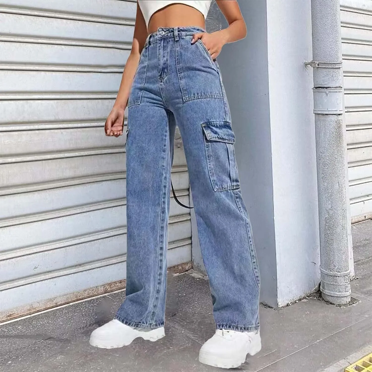 

JOFOW Cargo Jeans для женщин укороченные