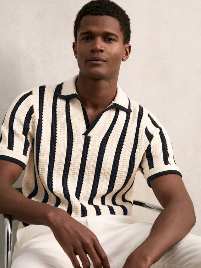 

Поло Duncan Stripe из хлопковой смеси Reiss, Off White/Navy