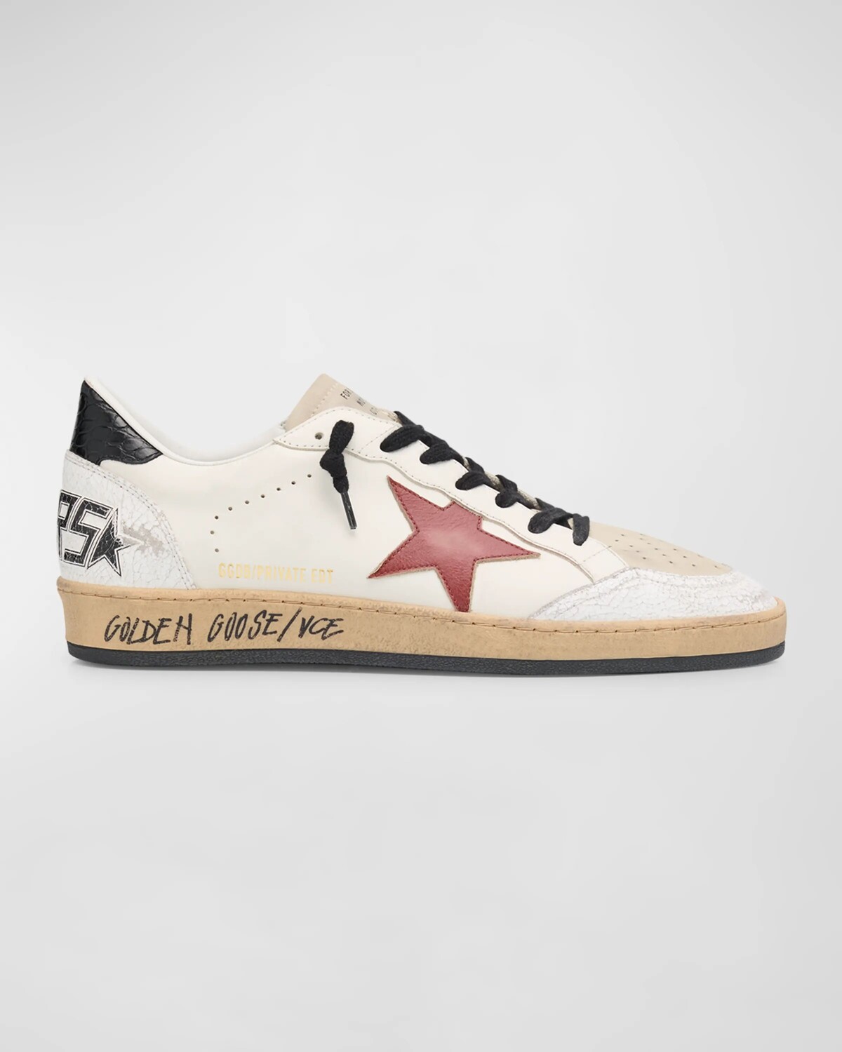 

Мужские кожаные низкие кеды Ballstar на кракле-пятке Golden Goose, цвет White/Red