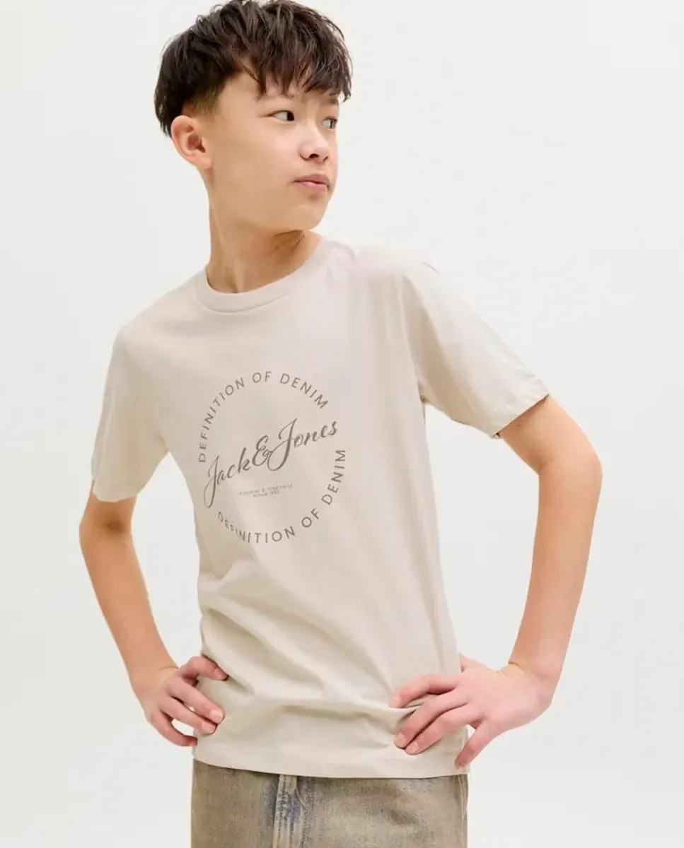 Футболка для мальчика с коротким рукавом и принтом спереди Jack & Jones, кремовый — фото 4