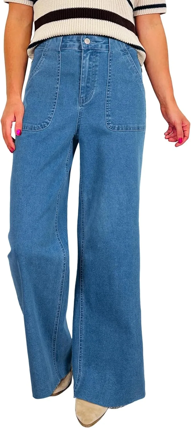 

Джинсы женские wide leg с потертостями и накладными карманами Loricete