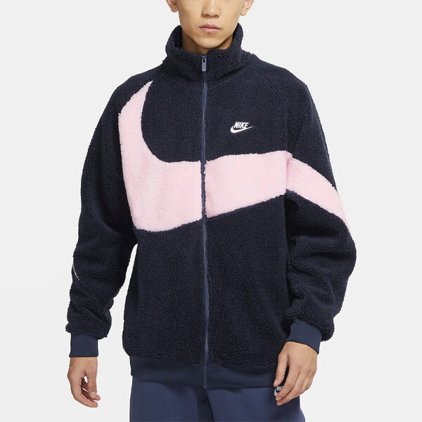 Куртка Nike Big Swoosh Large Logo lamb's wool Stay Warm Stand Collar Jacket Obsidian Color, черный — фото 4