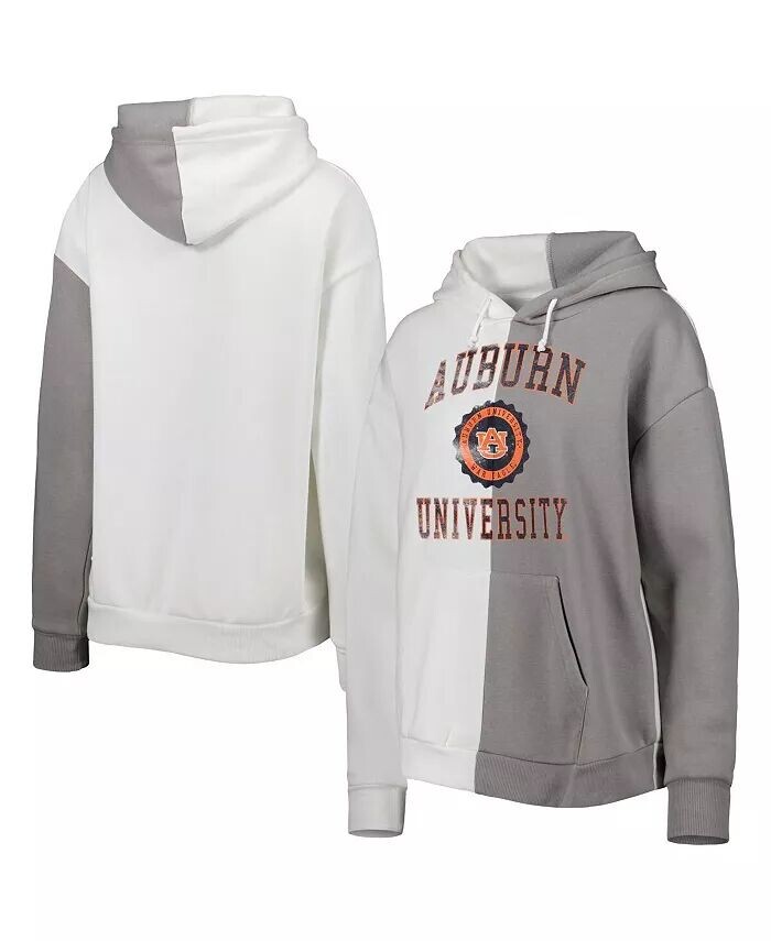 

Женская серо-белая состаренная толстовка с капюшоном Auburn Tigers Split Gameday Couture