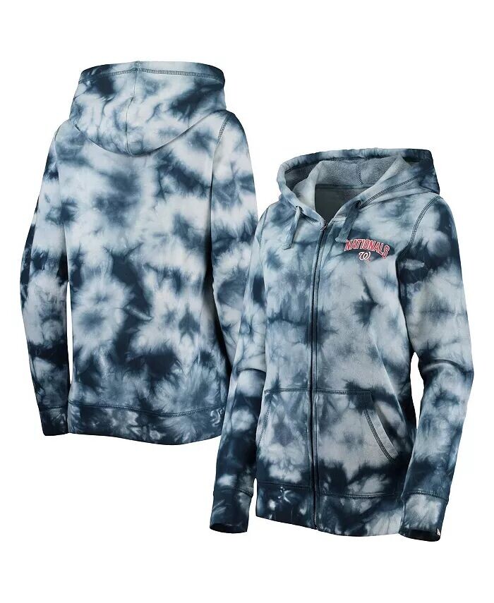 

Женская толстовка с капюшоном Navy Washington Nationals Tie-Dye на молнии New Era