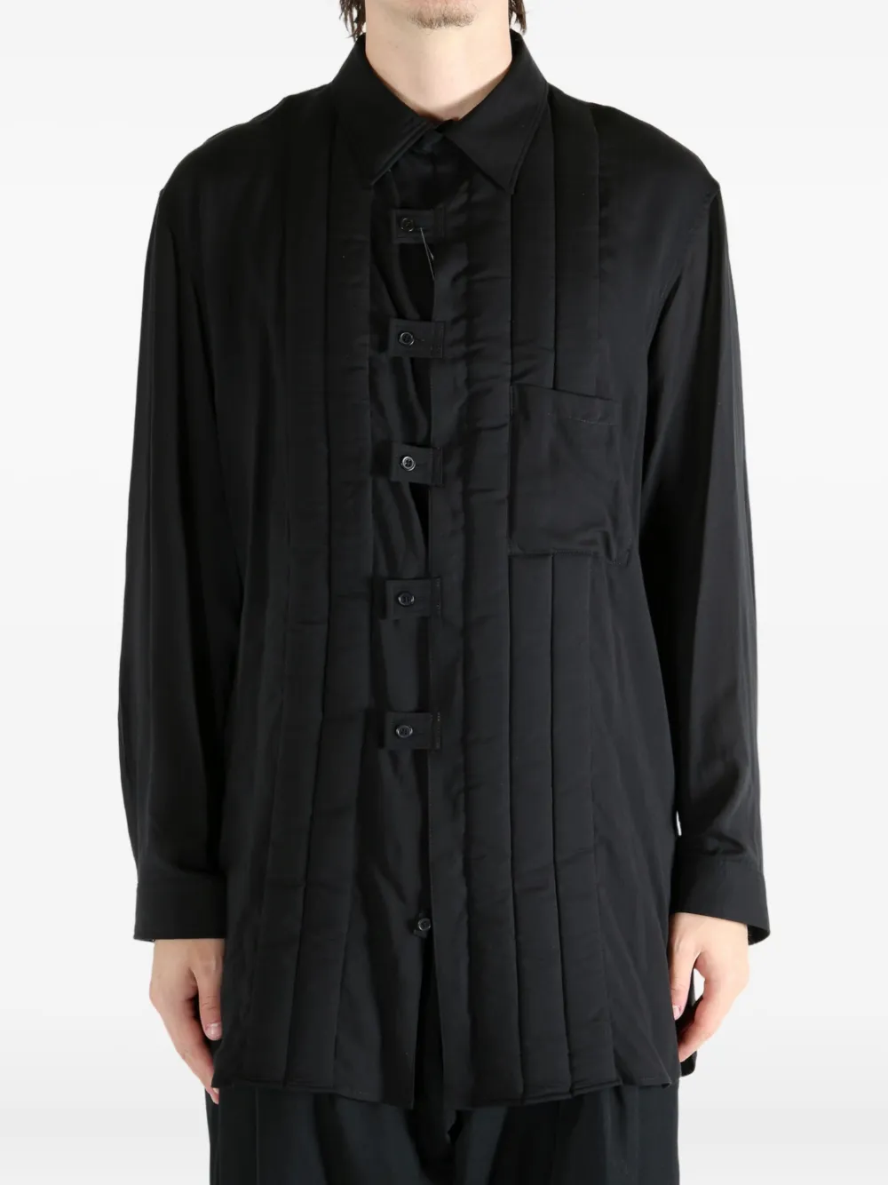 Стеганое пальто с панелями Yohji Yamamoto, черный — фото 3
