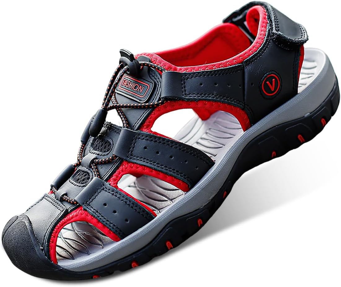 

Мужские регулируемые кожаные спортивные сандалии для любых условий, рыбачий стиль с превосходным сцеплением, регулируемый спортивный рыбачий стиль Modme, черный