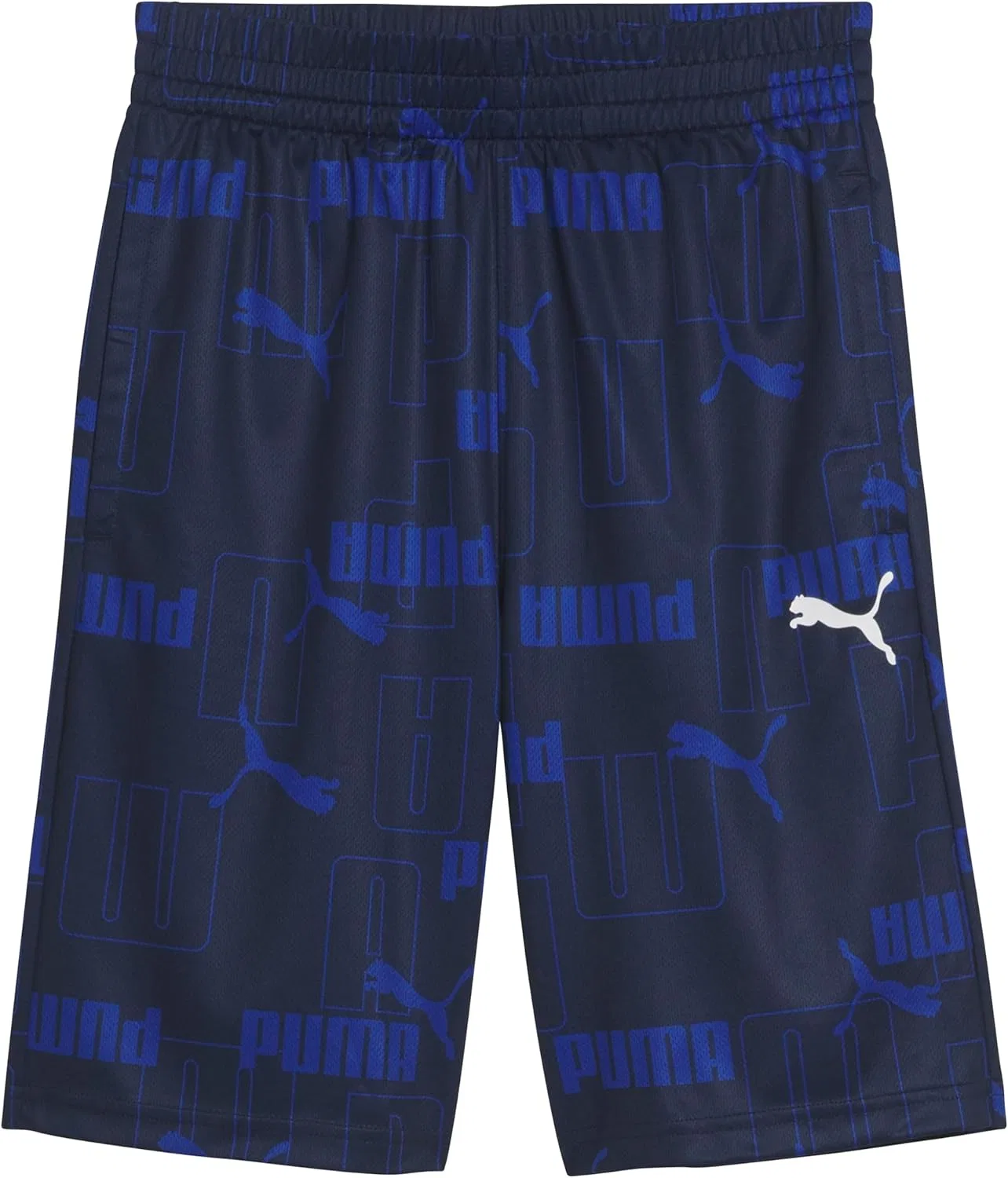 Детские спортивные шорты Puma Essential, с логотипом и принтом, эластичный пояс, Navy Print - Mesh