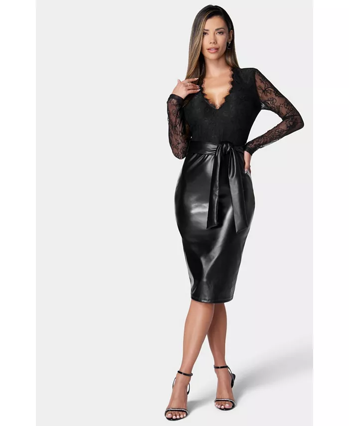 

Женское платье-юбка из искусственной кожи Bebe, черный